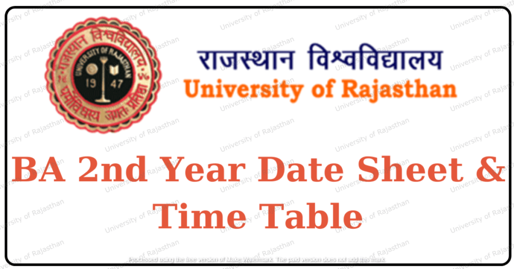 Rajasthan University BA 2nd Year - Time Table 2023-24