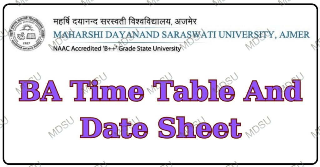 MDSU BA Time Table 2024 चेक करे MDSU BA Exam Date Sheet Schedule PDF