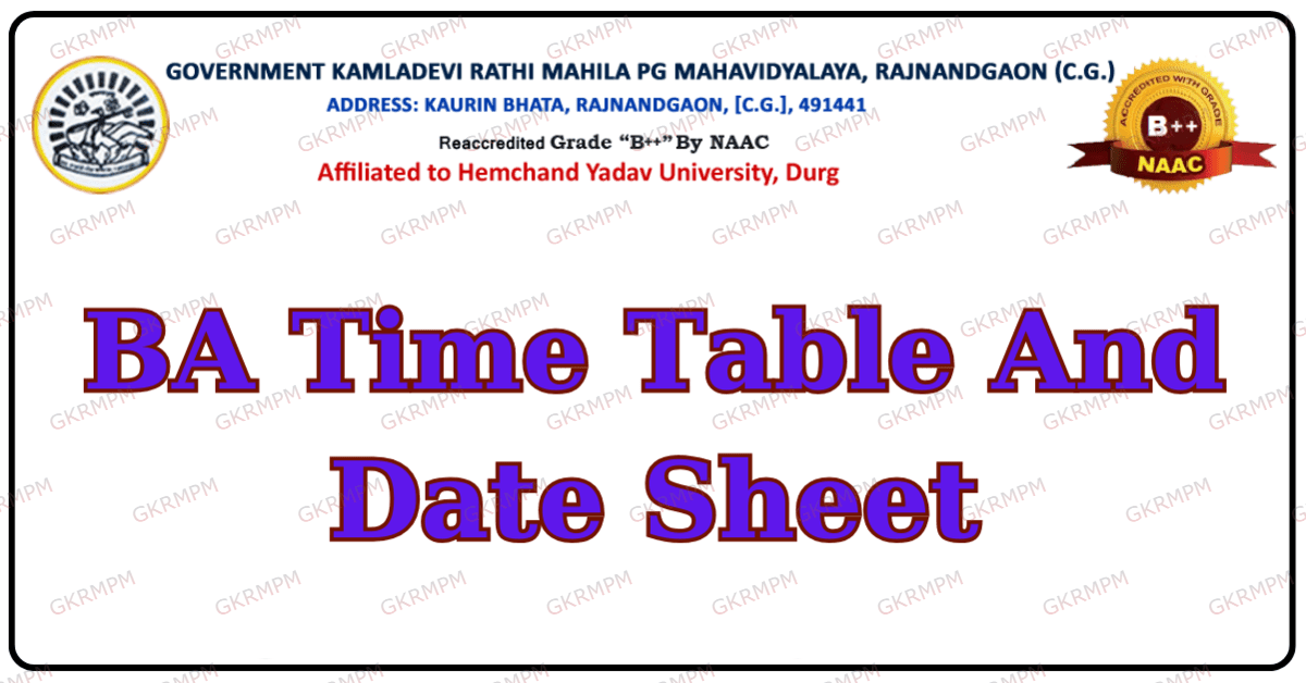 Govt. Kamla Devi Rathi Mahila PG Mahavidyalaya BA Time Table 2024 PDF ...